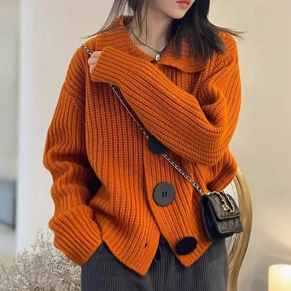 Women's knitted sweater with big buttons