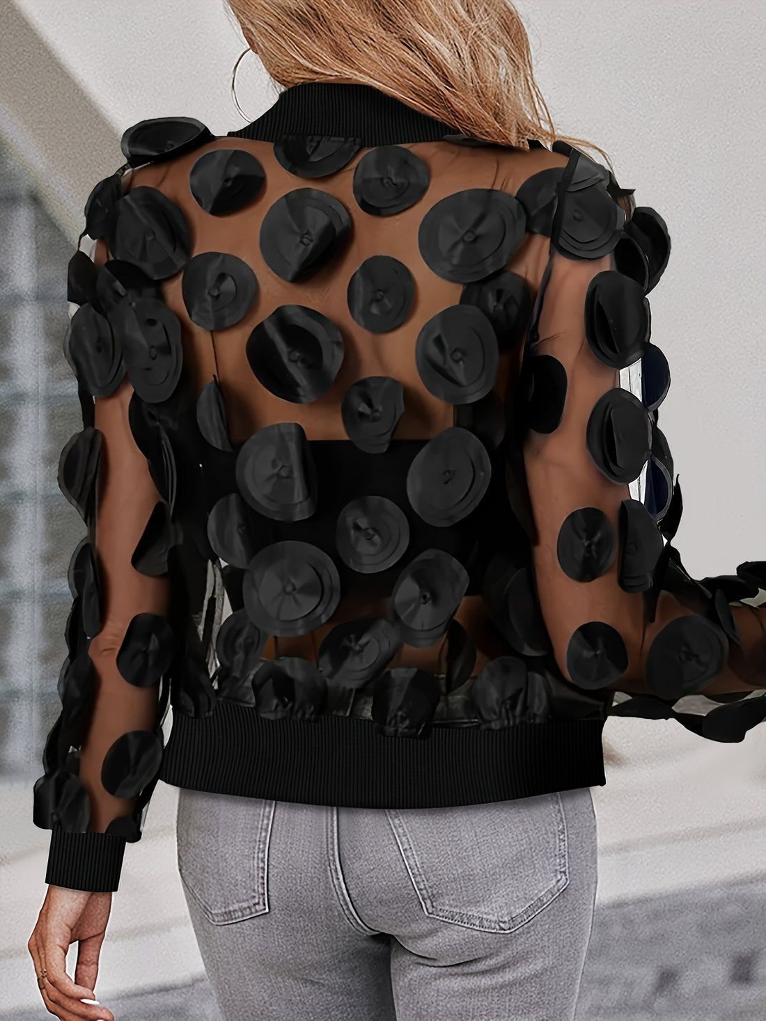 Sweet and fresh polka dot bell sleeve jacket for women