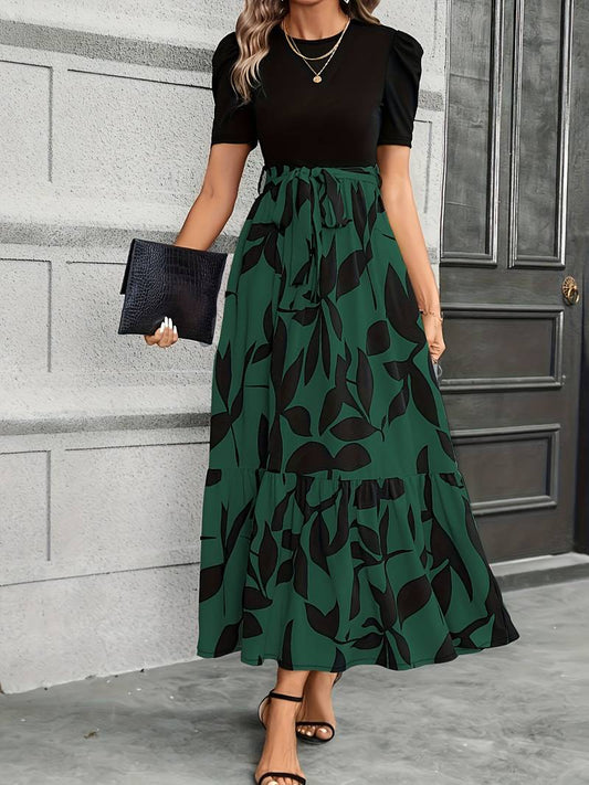 Elegant Floral Print Round Neck Dress