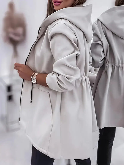 Women's zippered hooded jacket with drawstring waist