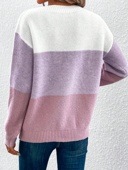 Women's color block knitted sweater