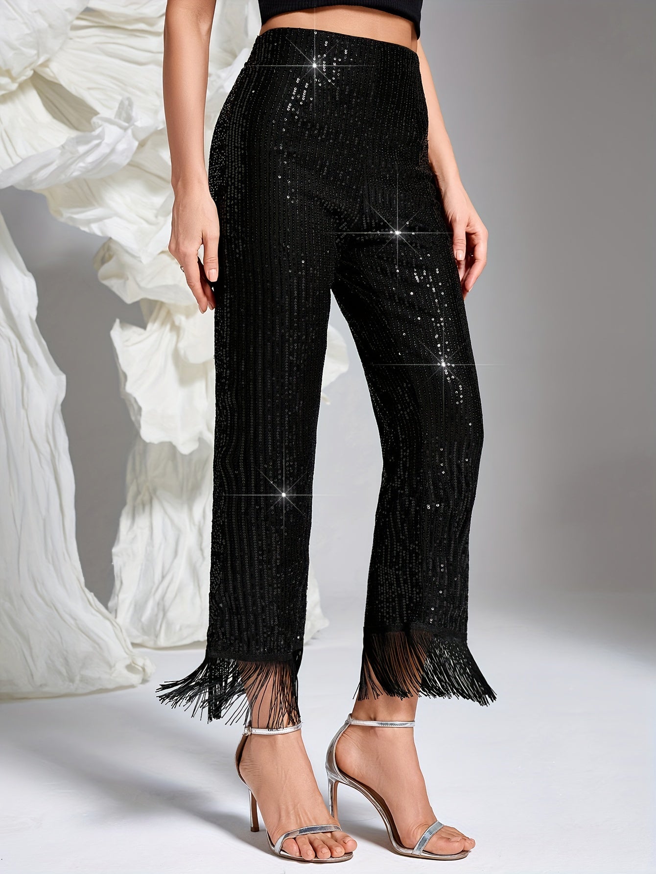 Elegant fringe hem straight-leg pants for women