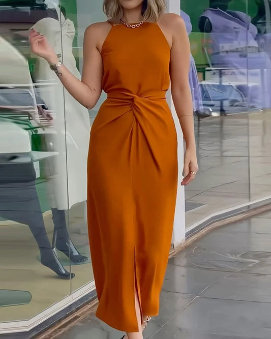Halter Neck Gathered Midi Dress