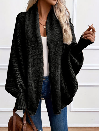 Solid color batwing sleeve knitted sweater for women