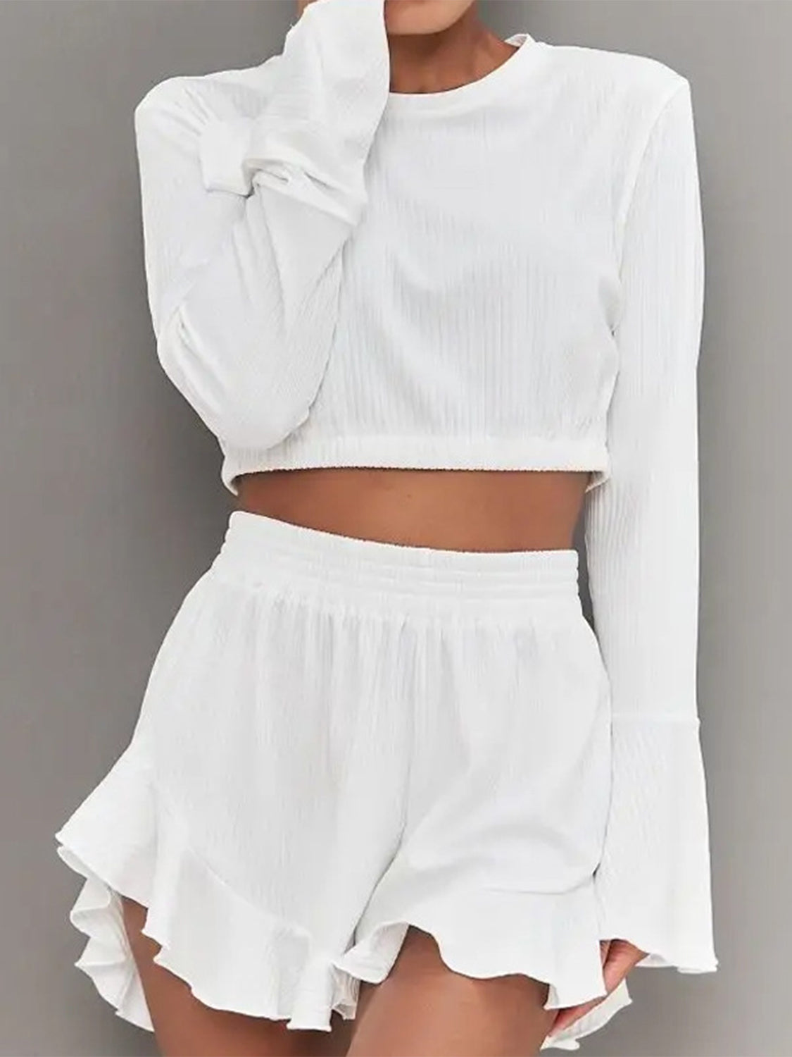 Women's lace long sleeve pajama shorts set