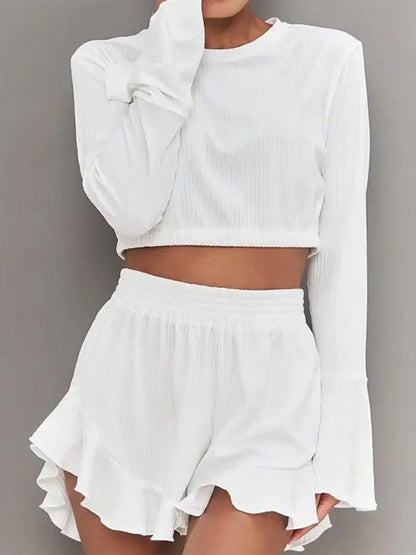 Women's lace long sleeve pajama shorts set