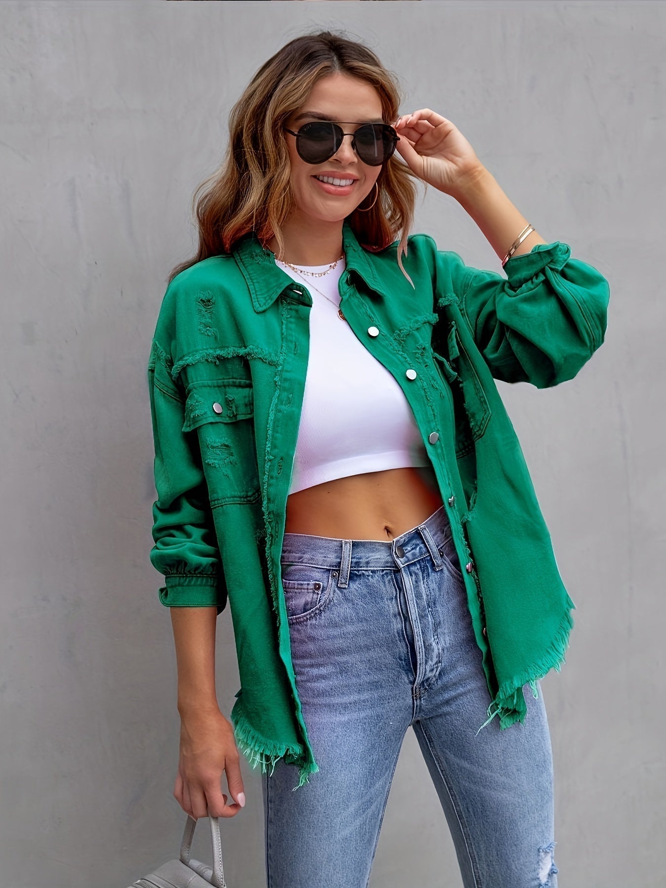 Women's ripped oversized denim jacket