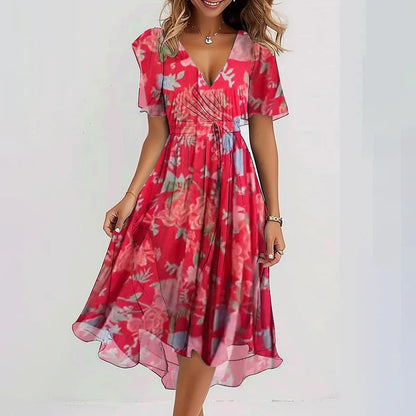 Women's A-Line Wrap Dress - Short Flutter Sleeve - V-Neck - Lightweight Elegant Fit