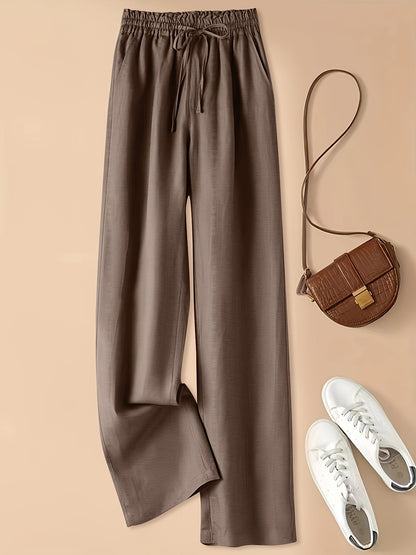 Women's casual elastic waist drawstring wide-leg pants