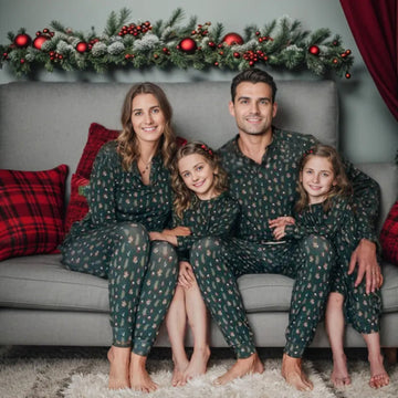 Cozy family matching pajamas set with festive holiday print