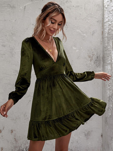 Soft Luxe V-Neck Ruffled Hem Dress