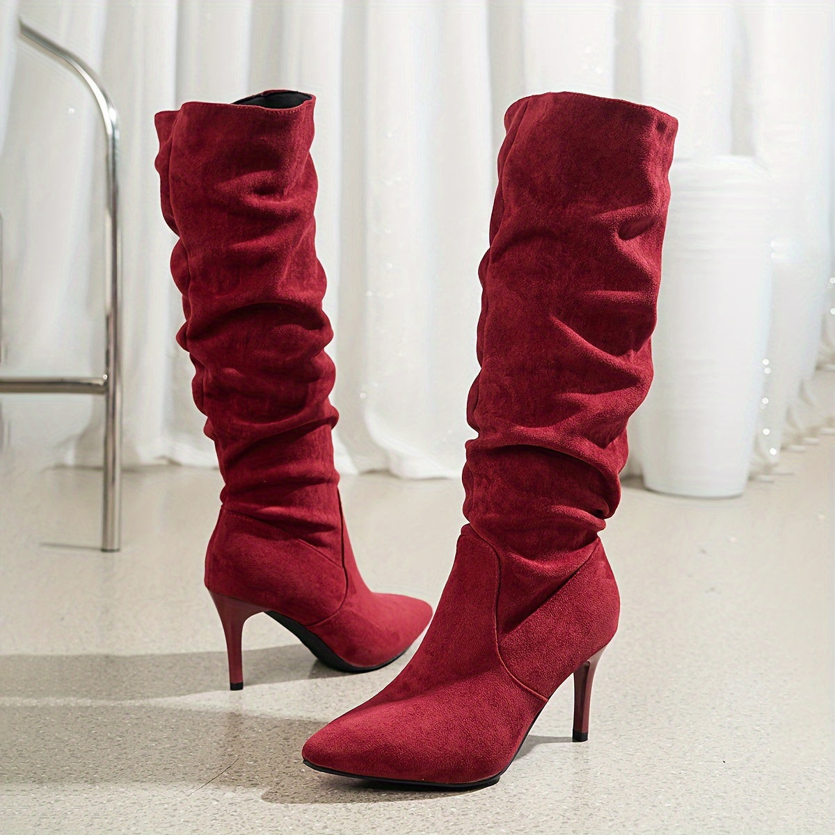 Pointed-toe stiletto heel slouch knee-high boots for women