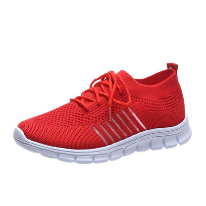 Women's Sneakers - Lightweight Breathable Knit - Slip-On Lace-Up - Cushioned Sole