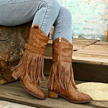 Women's vintage cowboy boots with tassel