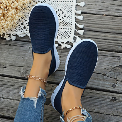 Lightweight slip-on walking shoes with stretchy knit upper for women