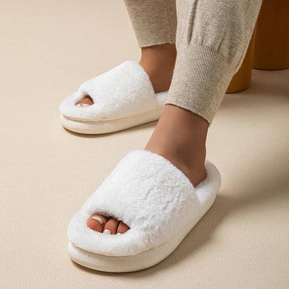 Women's thick plush open toe fur slippers