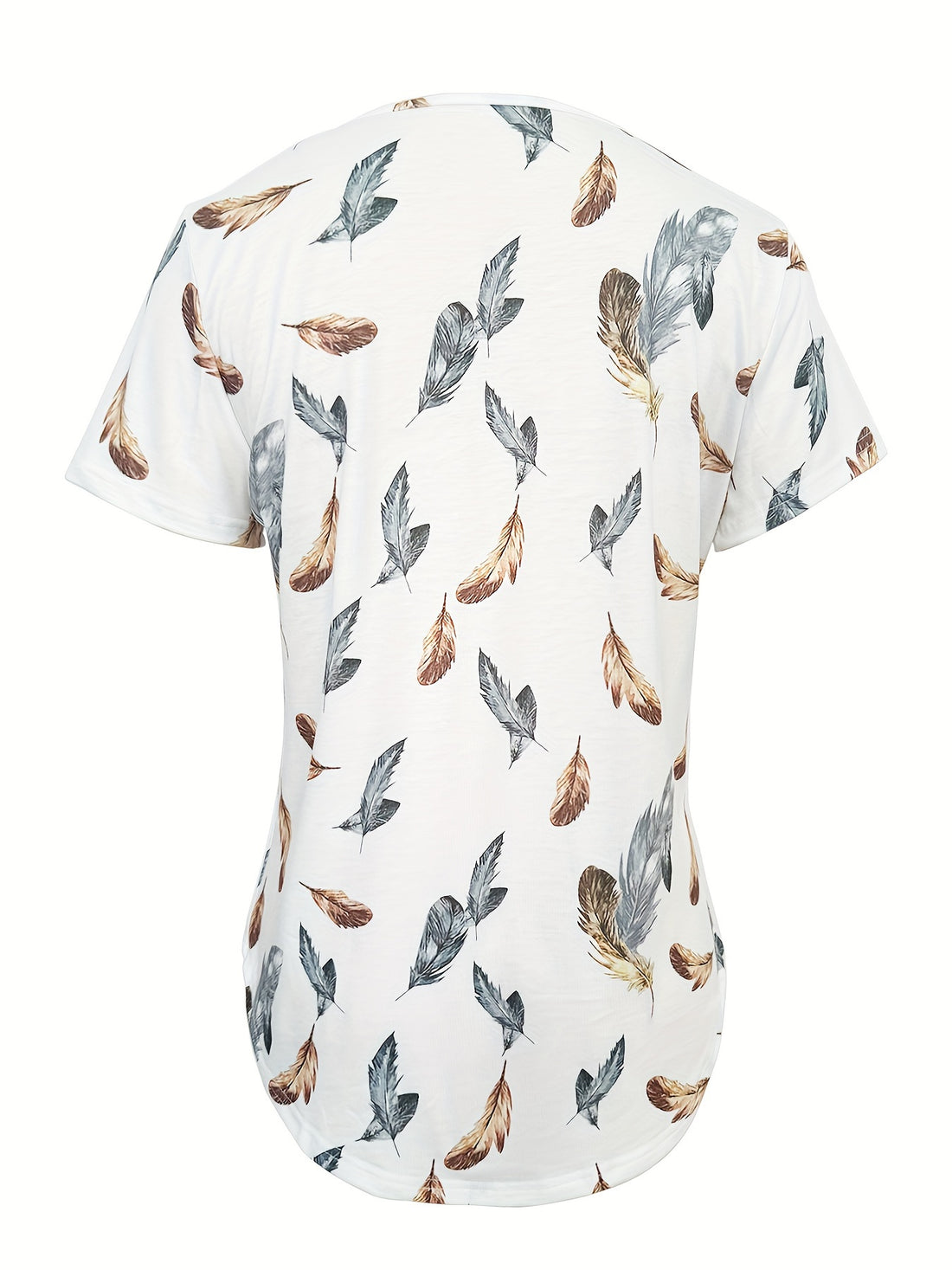 Elegant feather print square neck T-shirt for women