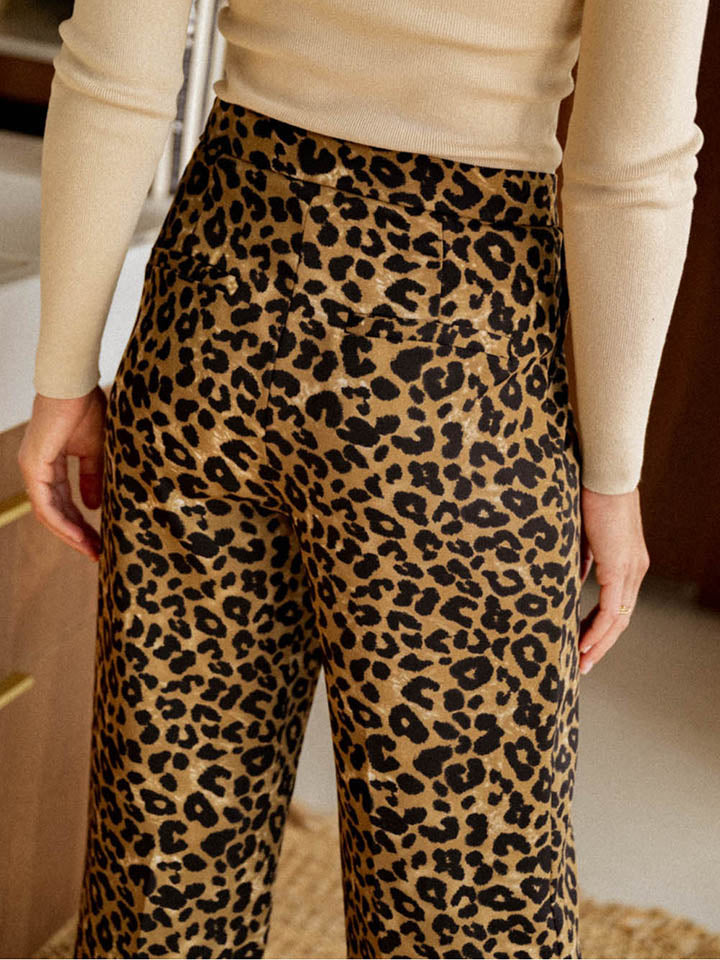 Leopard print wide leg women's pants