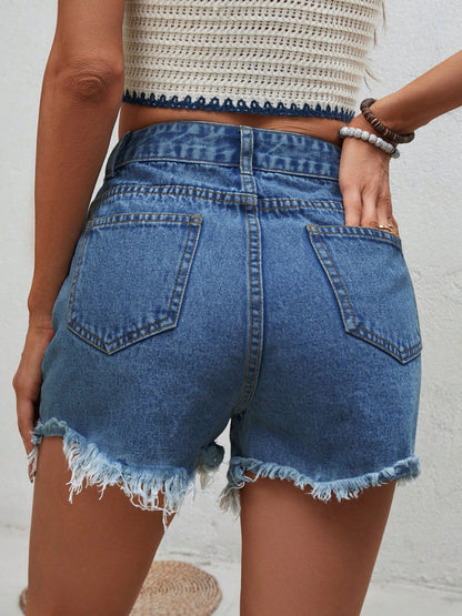 Mona - distressed raw hem denim shorts