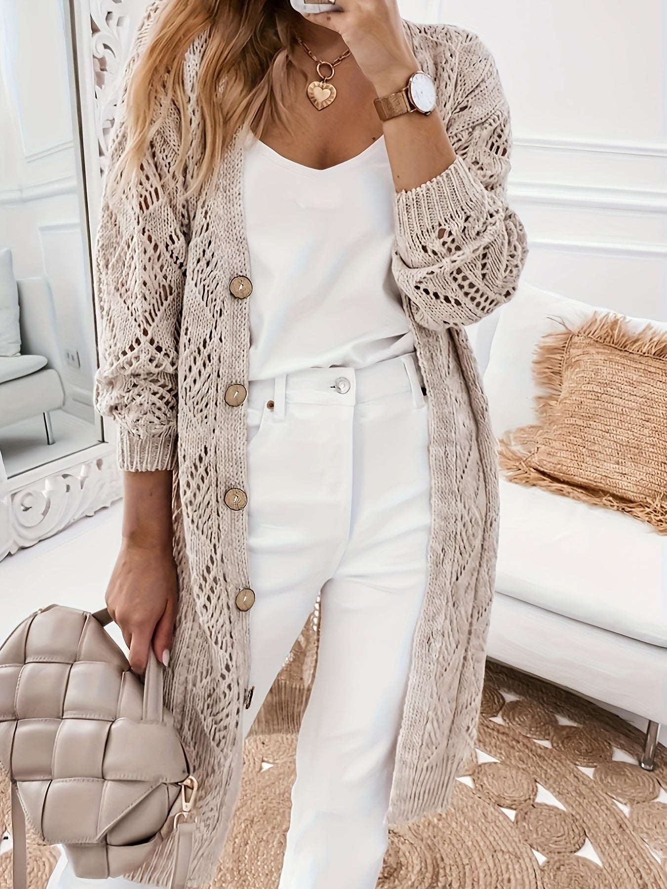 Urban style knitted cardigan with button front for women