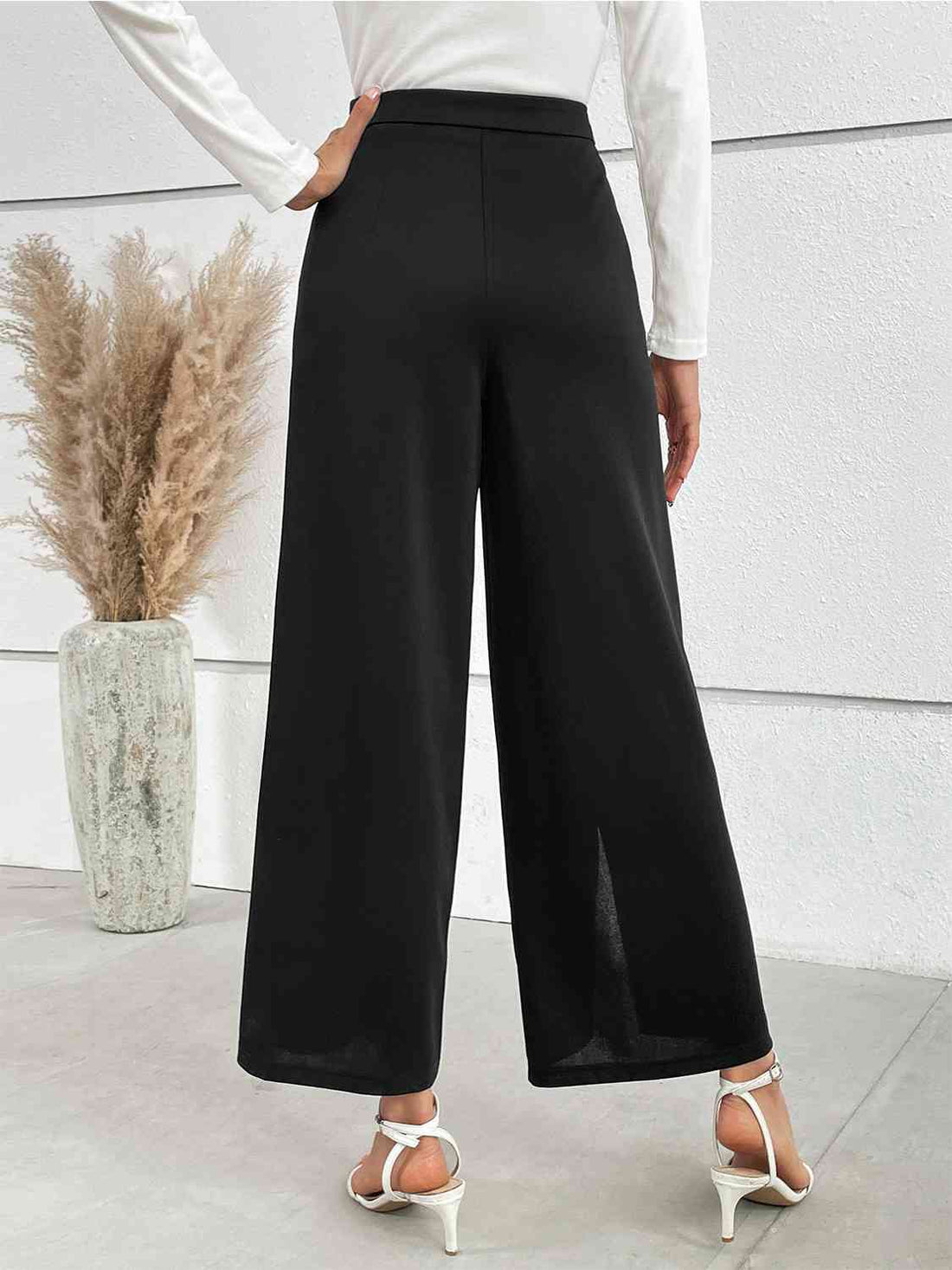 Kandra - chain detail slit wide leg pants