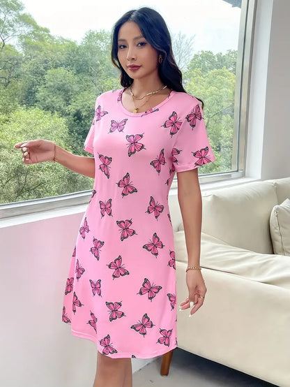 Women's Nightdress - Soft Cotton Blend - Short Sleeve - Relaxed Fit Sleepwear