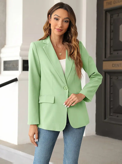 Women's solid lapel blazer jacket with pockets