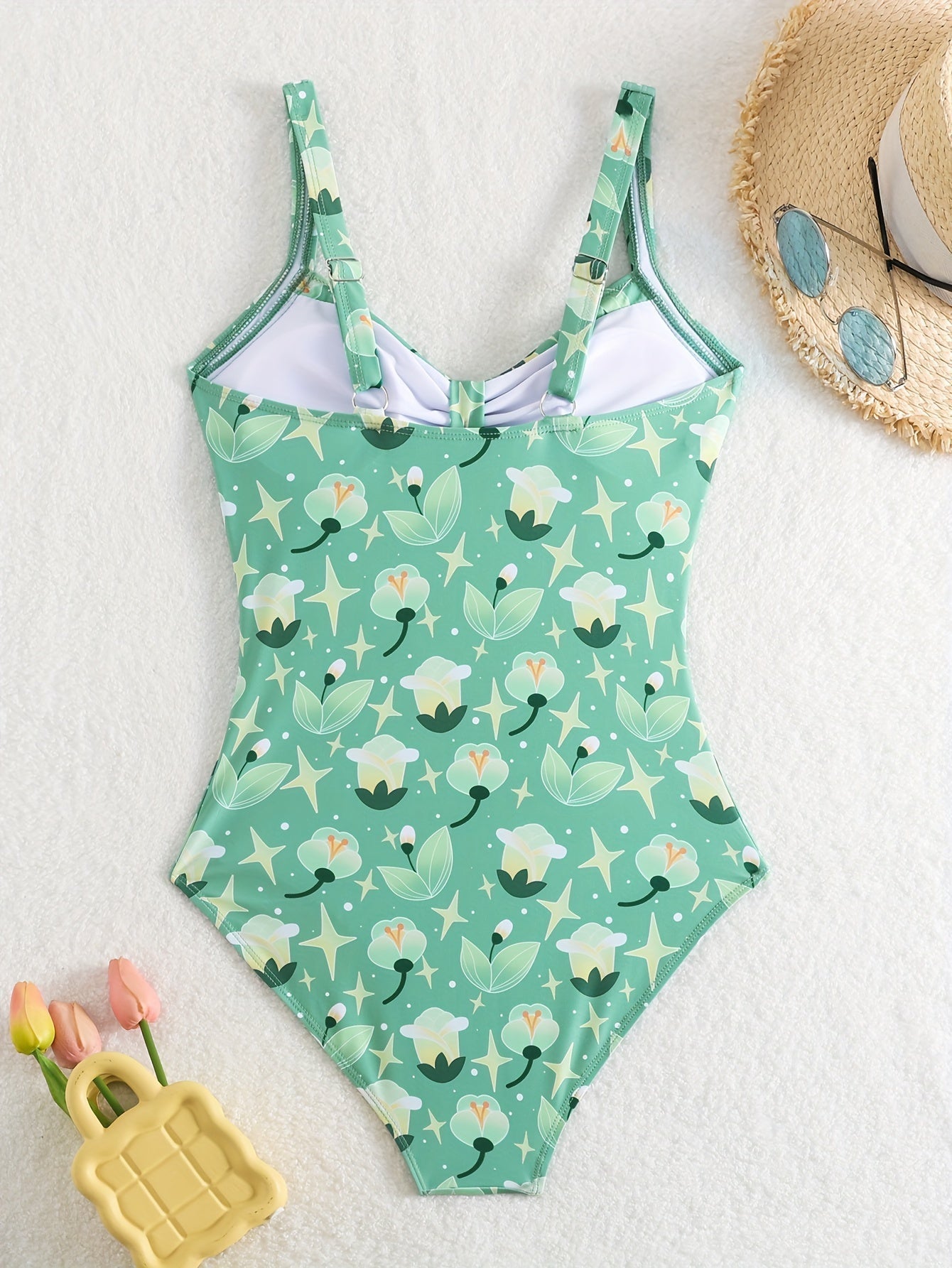 Floral Print Ruched Bust One-Piece Swimsuit 