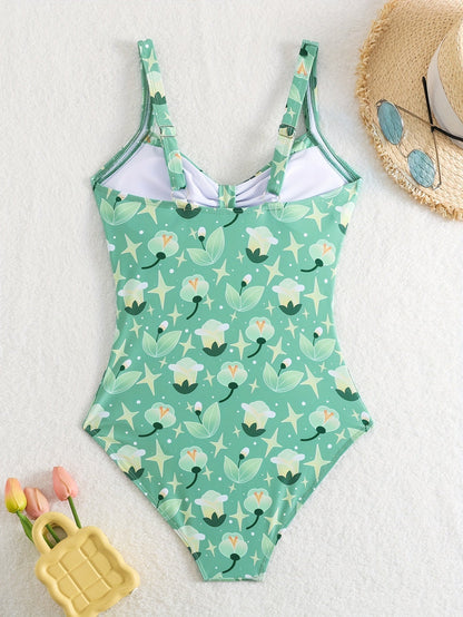 Women’s One-Piece Swimsuit – Floral Print – Ruched Bust – Supportive Fit – Full Coverage