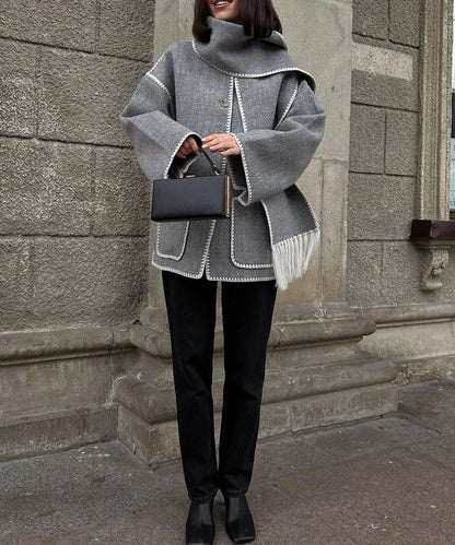Women's coat with tassel scarf loose fit