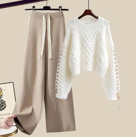 Knitted Wide Leg Sweater and Pants Set