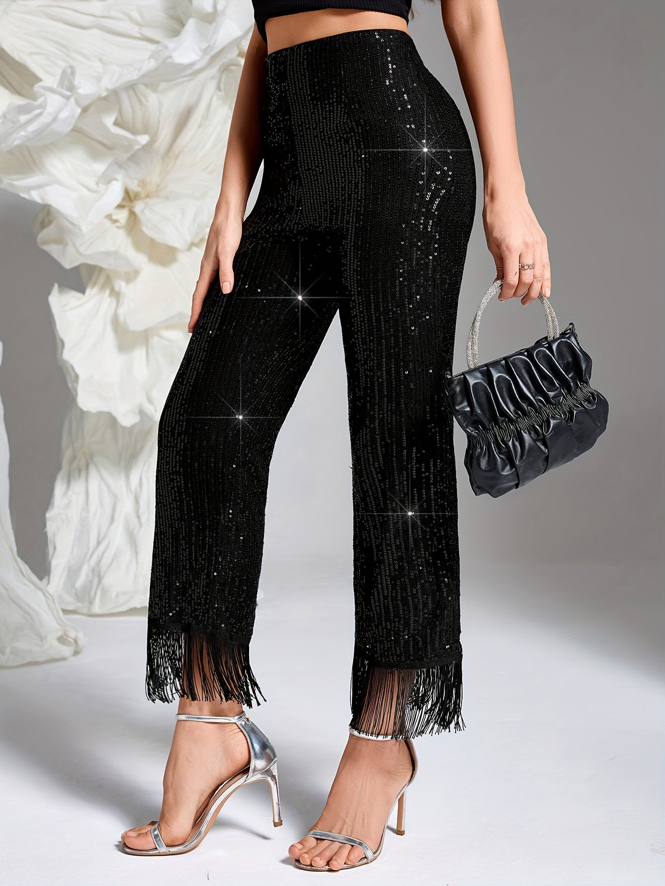 Elegant fringe hem straight-leg pants for women