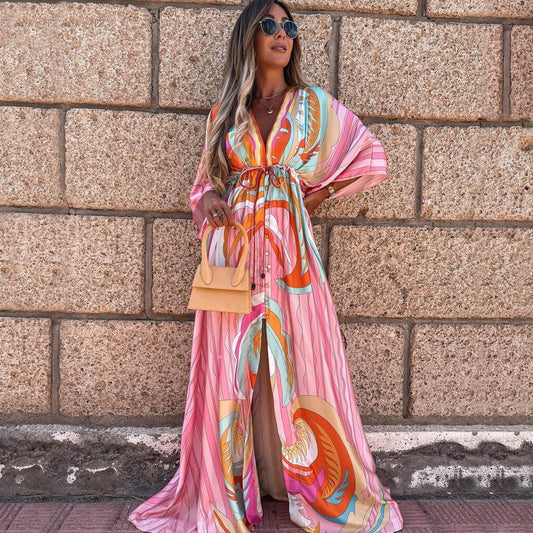 Breezy Belted Relaxed V-Neck Maxi Dress
