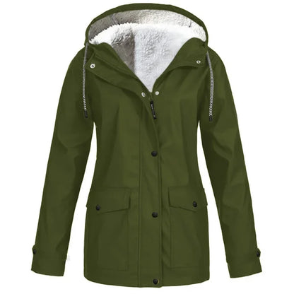 Women's Hooded Raincoat - Waterproof - Faux Fur Lined - Adjustable Cuffs - Zip Closure