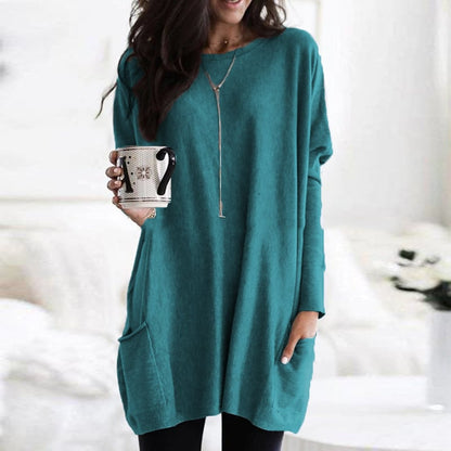 Long sleeve casual pocket midi t-shirt for women