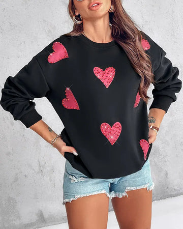 Women's stylish long sleeve sweatshirt with heart print