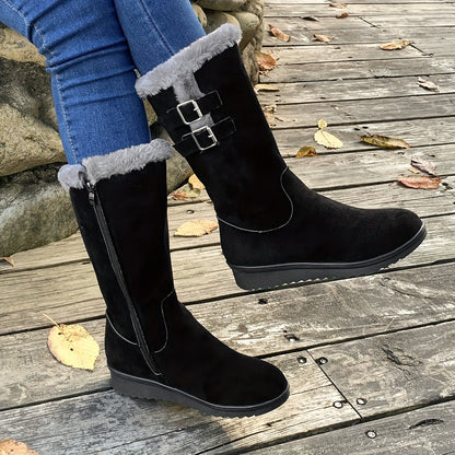 Women's thickened velvet mid-tube snow boots