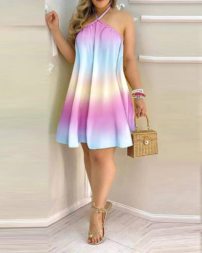 Women's Halter-Neck Sundress - Sleeveless A-Line - Lightweight Floral Resort Wear
