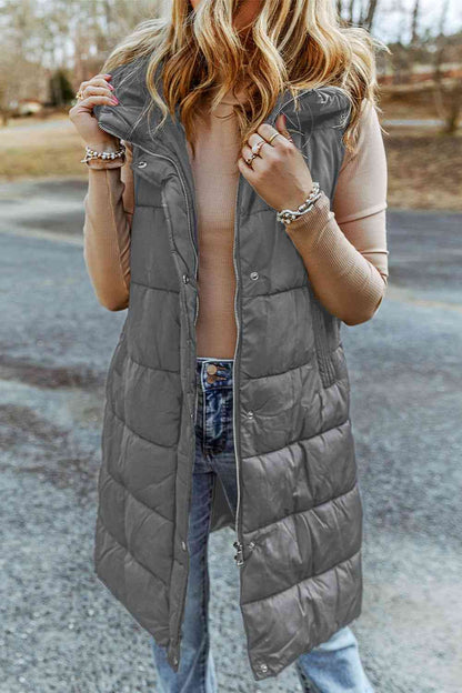 Paula - longline hooded sleeveless puffer vest