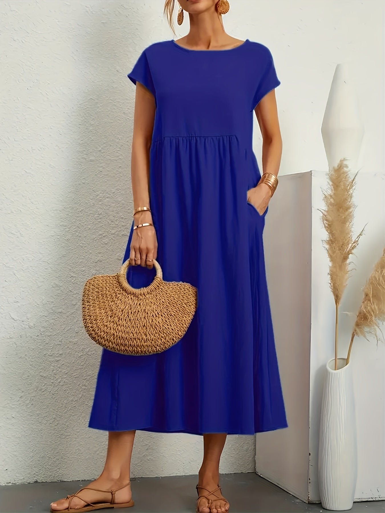 Women's Maxi Dress - Short Sleeve - Empire Waist - Flowy Lightweight Casual Wear