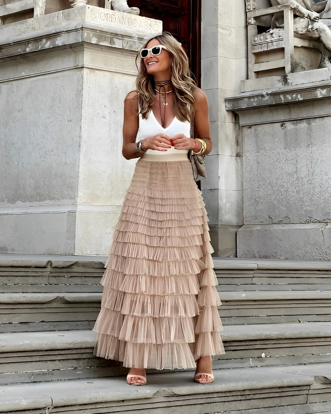 Women's multi-layered tulle long skirts for women