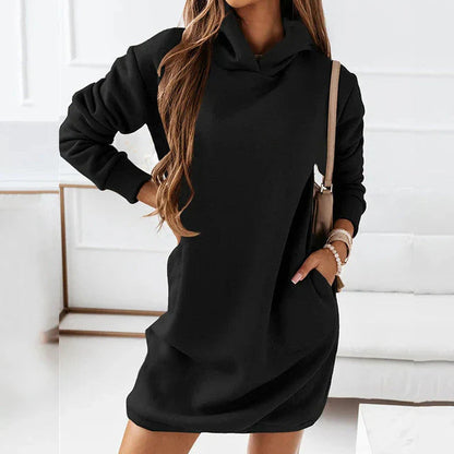 Women's Hoodie Dress - Long Sleeve - Soft Cotton Blend - Casual Relaxed Fit