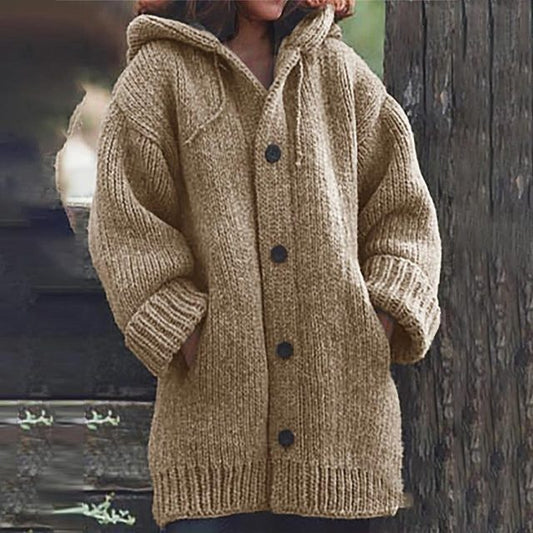 Loose Knit Solid Color Hoodie Sweater Jacket