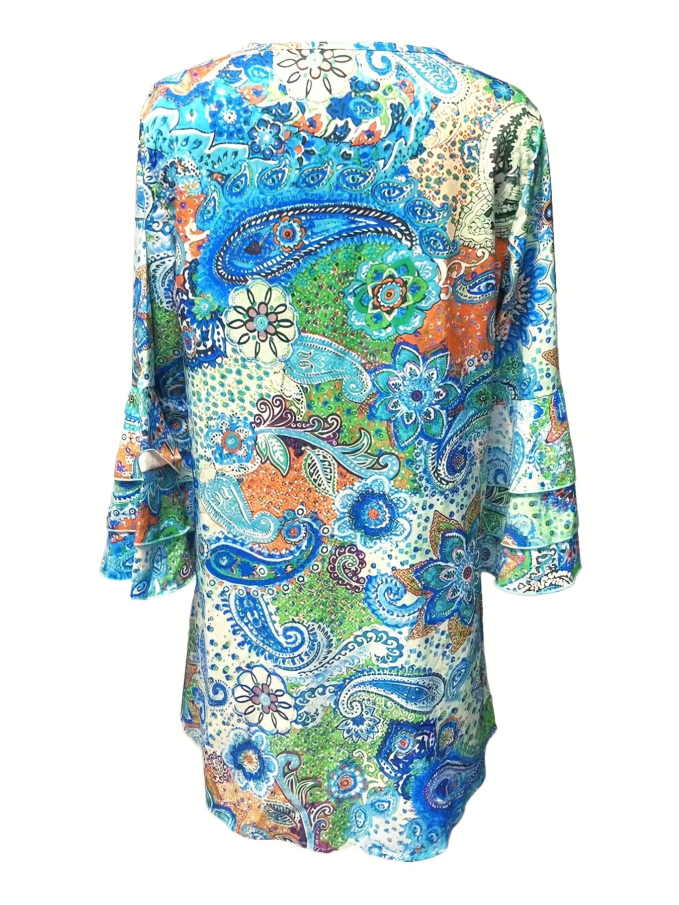 Women's Bohemian Dress - V-Neck - Bell Sleeve - Flowy Lightweight Casual Wear