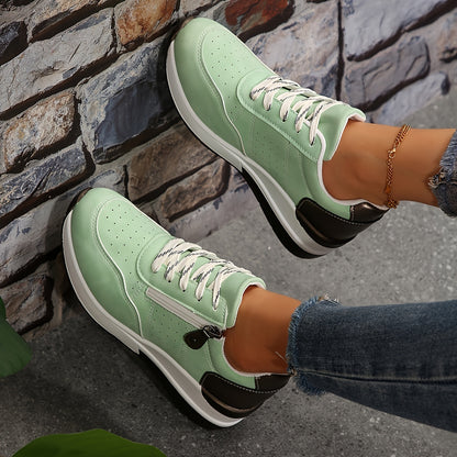 Women's Low-Top Sneakers - Lace-Up - Perforated Design - Cushioned Rubber Sole
