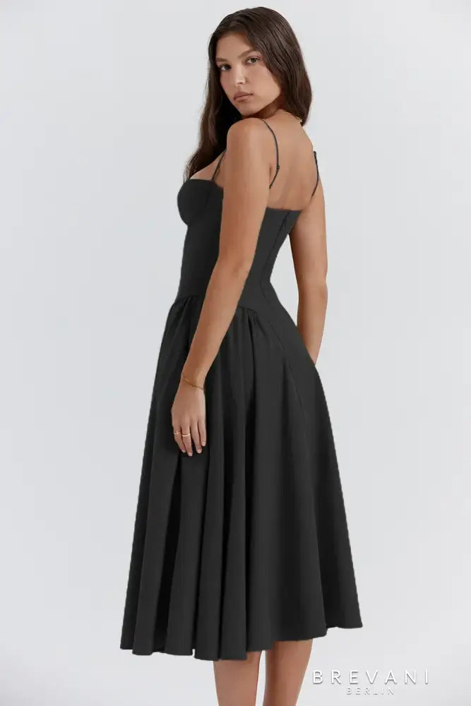 Fitted Waist Square Neck Midi Dress