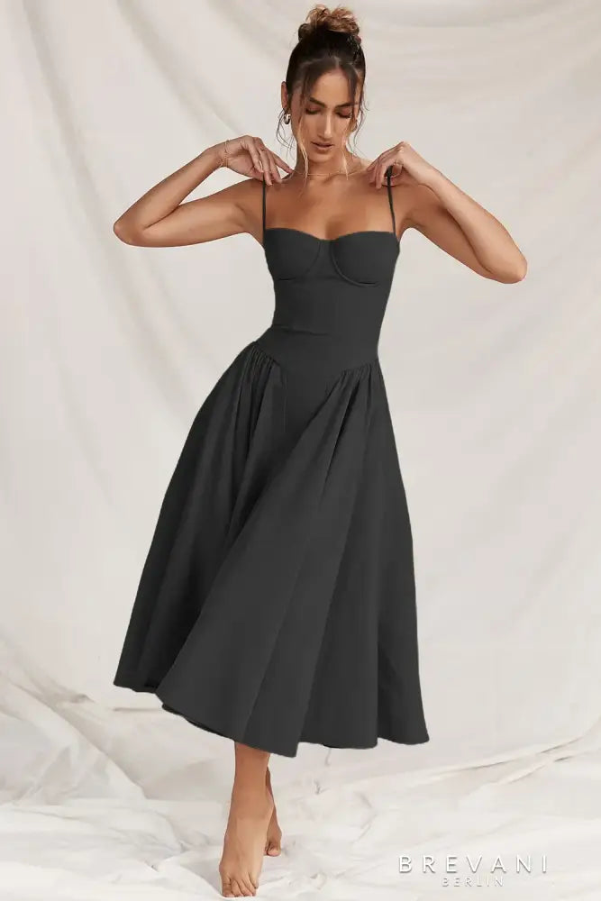 Fitted Waist Square Neck Midi Dress