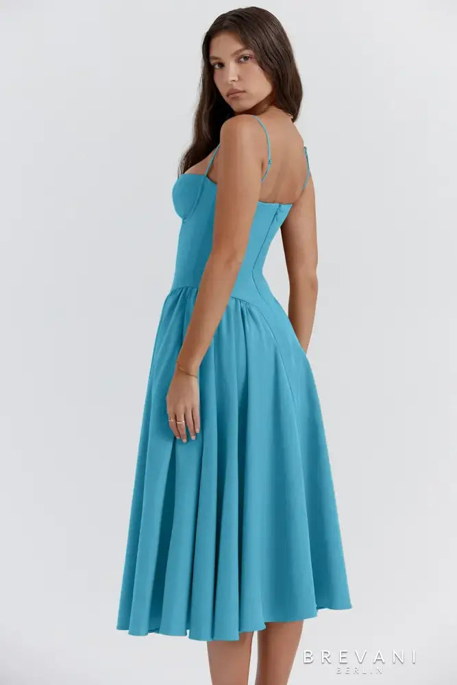 Fitted Waist Square Neck Midi Dress