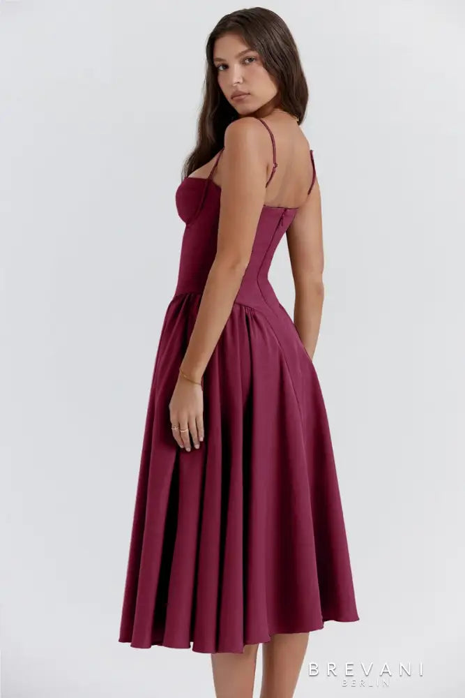 Fitted Waist Square Neck Midi Dress