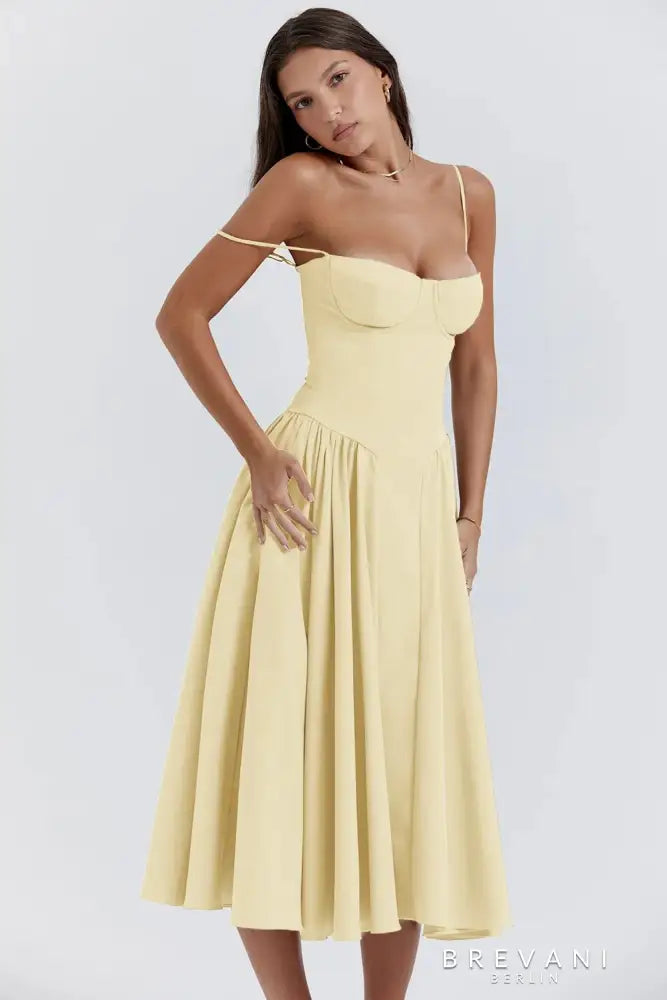 Fitted Waist Square Neck Midi Dress
